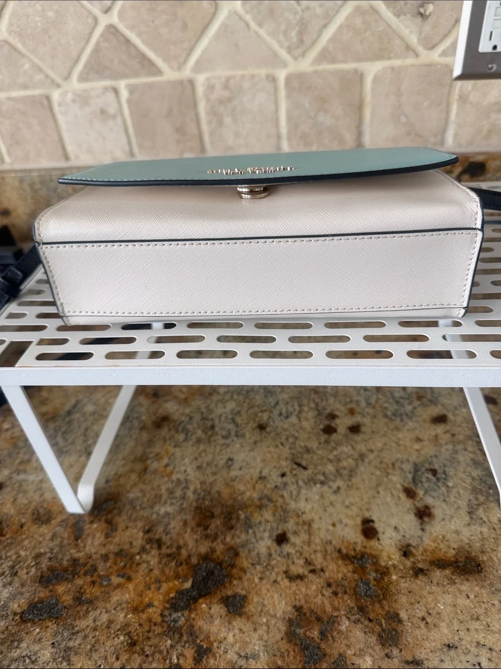 kate spade Mint and White Crossbody with Navy Strap & Silver Chain New no tags